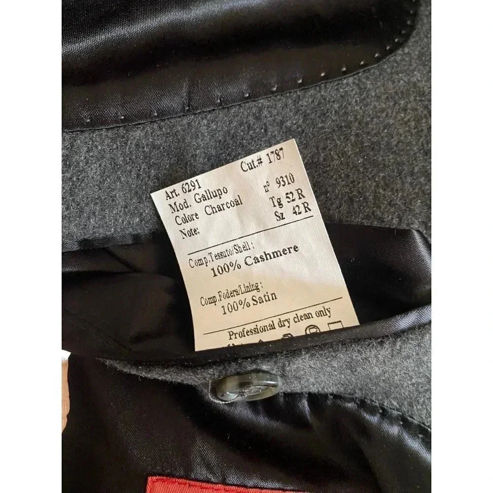 Mario Valente Cashmere Coat Men’s 42 Charcoal